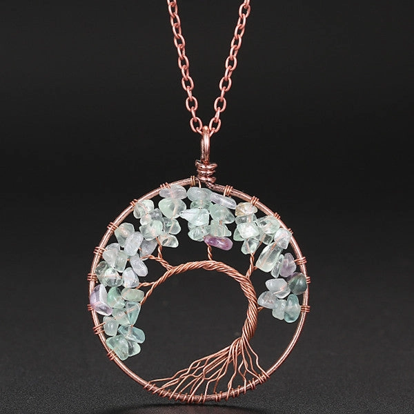 Wholesale Handmade Winding Natural Stone Ancient Red Copper Curved Life Tree Necklace