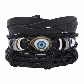 Wholesale Handwoven DIY Three-piece Set Multi-layered Vintage Eyes Men's Leather Bracelet
