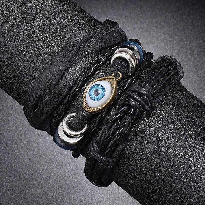 Wholesale Handwoven DIY Three-piece Set Multi-layered Vintage Eyes Men's Leather Bracelet