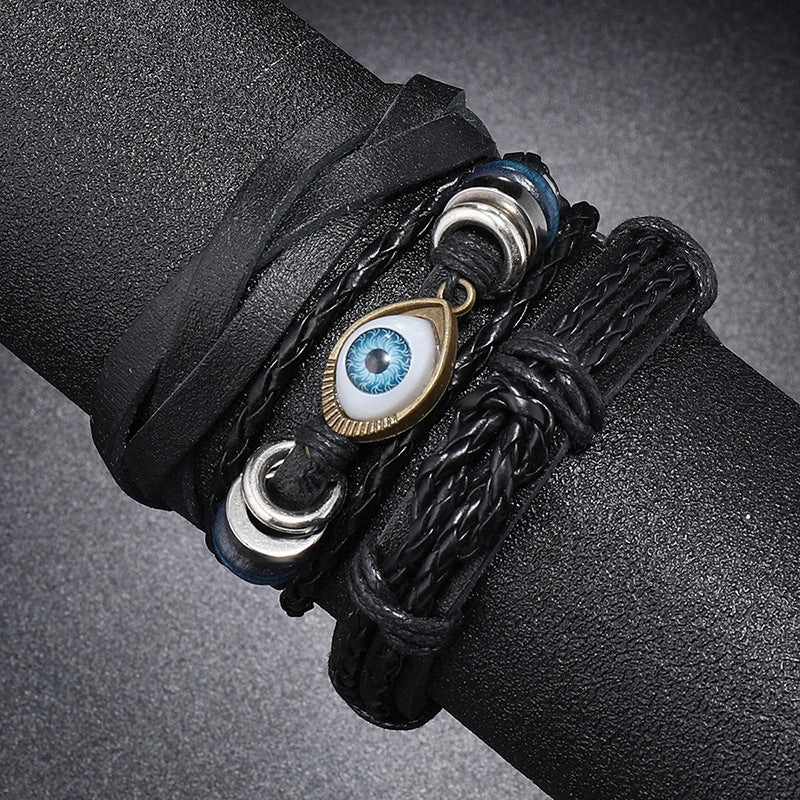 Wholesale Handwoven DIY Three-piece Set Multi-layered Vintage Eyes Men's Leather Bracelet