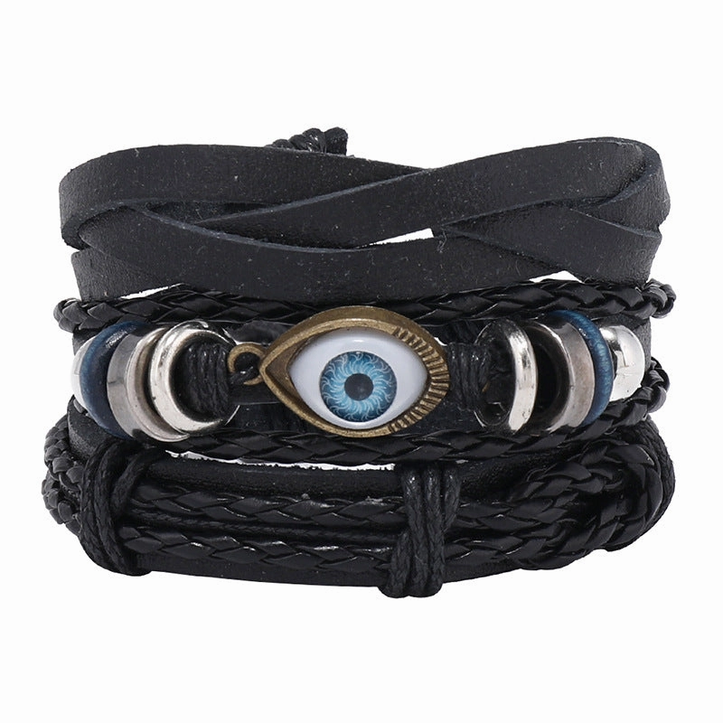 Wholesale Handwoven DIY Three-piece Set Multi-layered Vintage Eyes Men's Leather Bracelet
