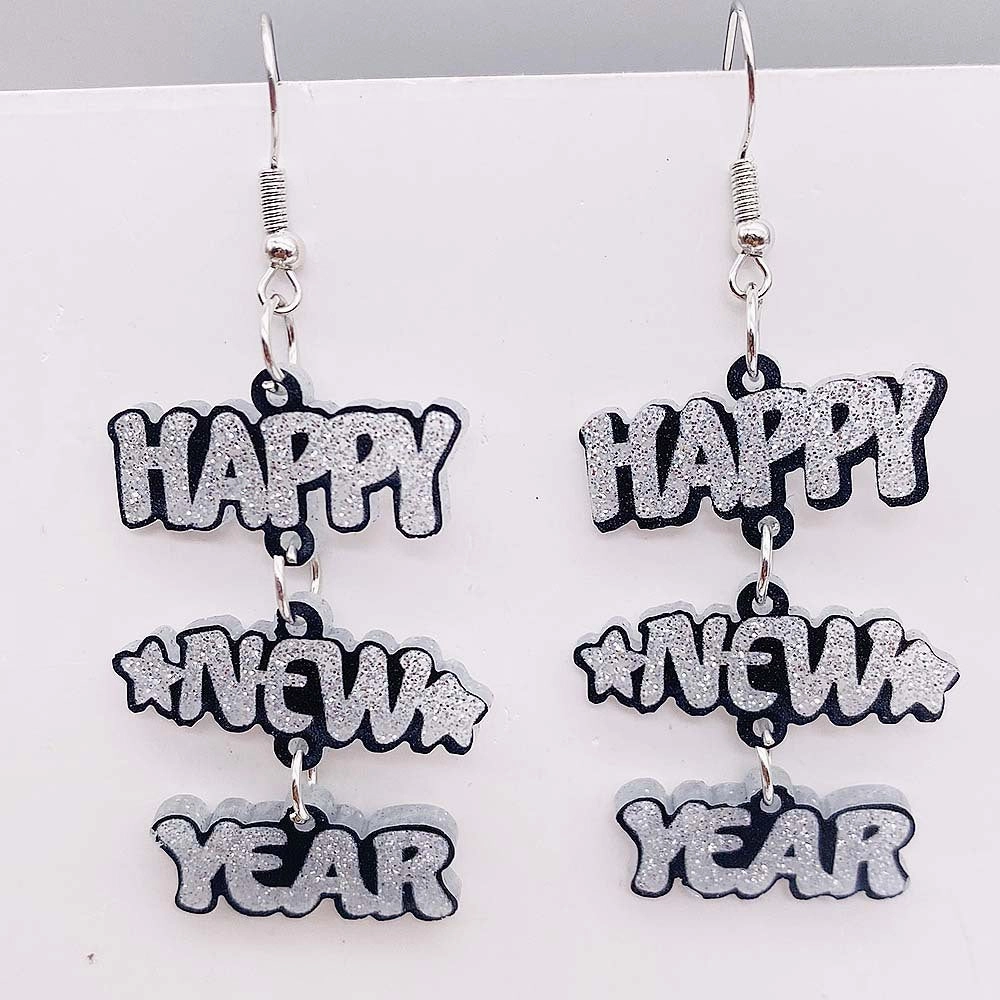 Wholesale Happy New Year Acrylic Earrings