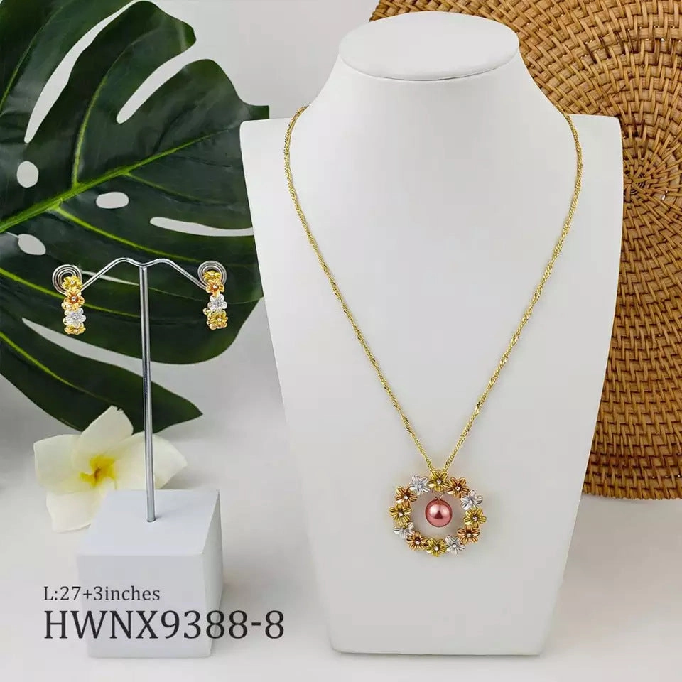 Wholesale Hawaiian Tricolor Wreath Pearl Copper Earrings Jewelry Set