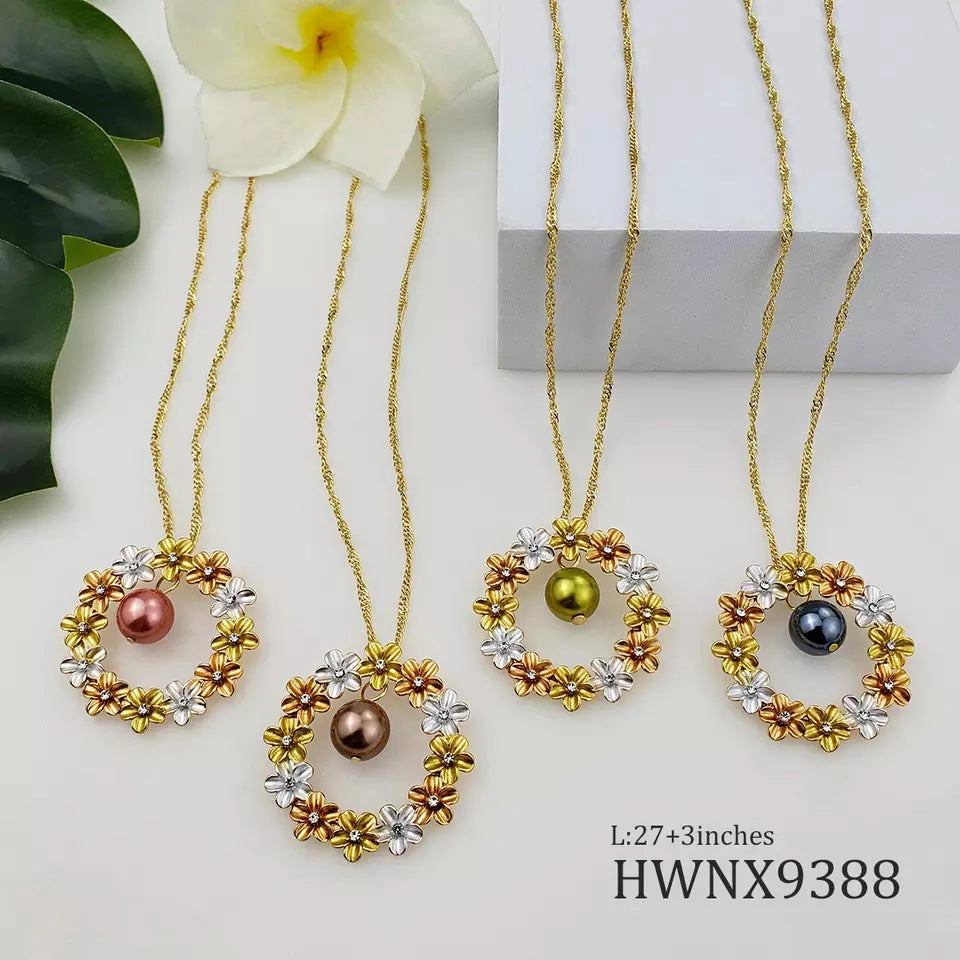 Wholesale Hawaiian Tricolor Wreath Pearl Copper Earrings Jewelry Set