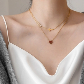 Wholesale Heart Cross Crystal Titanium Steel Necklaces