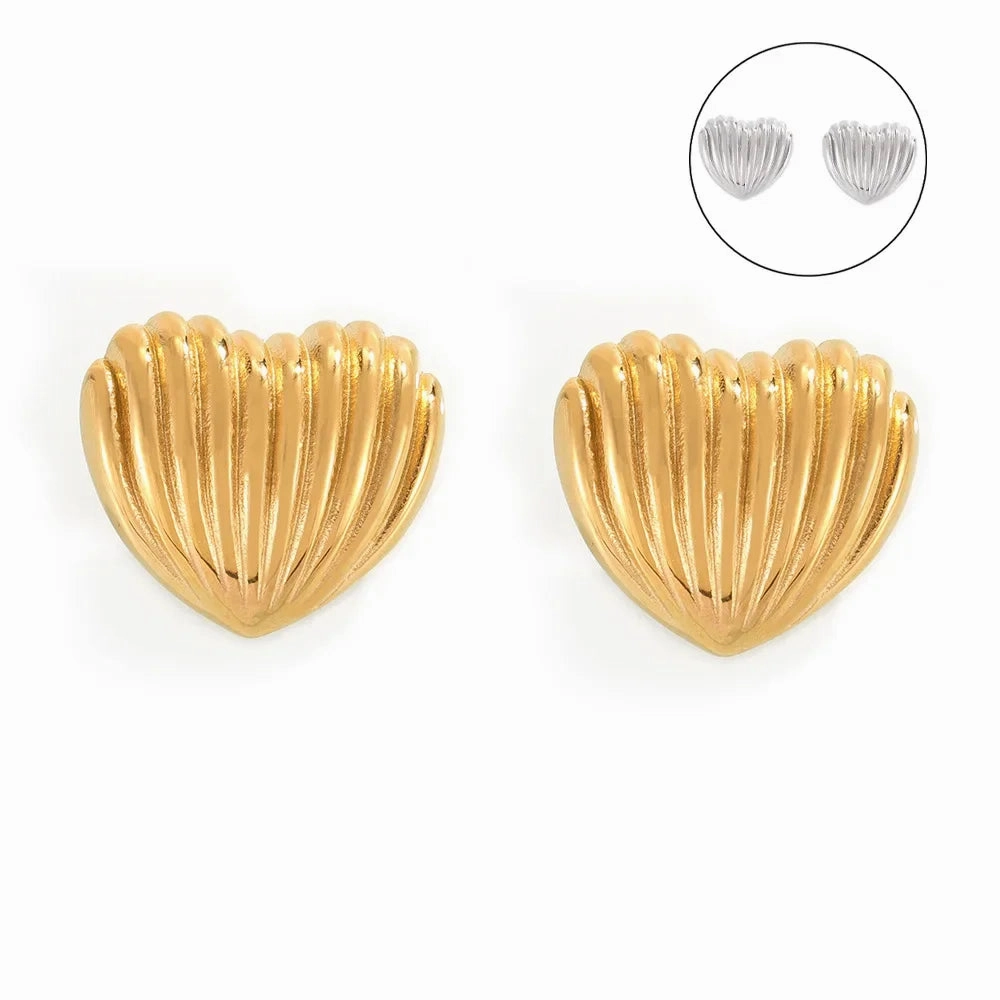 Wholesale Heart earrings vertical stripes titanium steel gold-plated earrings