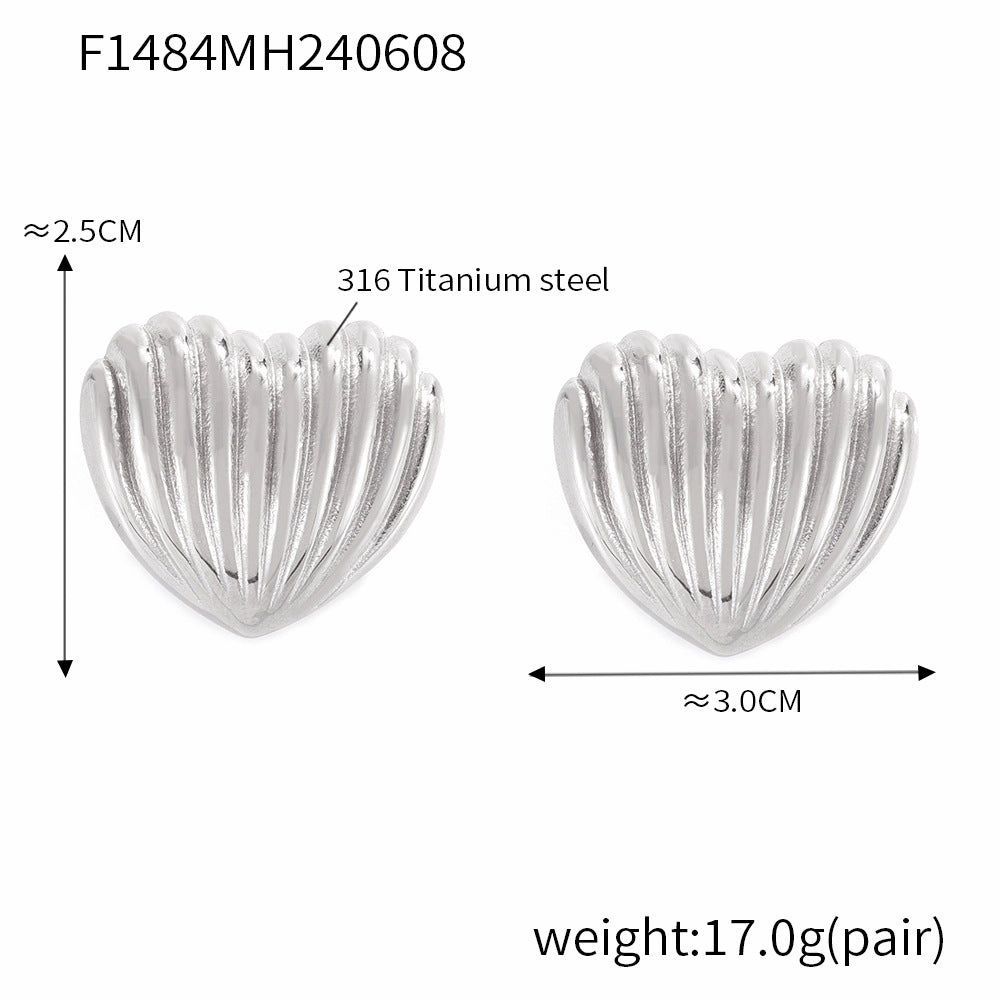 Wholesale Heart earrings vertical stripes titanium steel gold-plated earrings