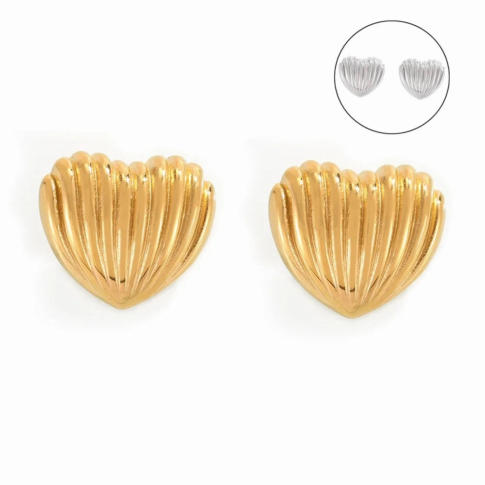 Wholesale Heart earrings vertical stripes titanium steel gold-plated earrings
