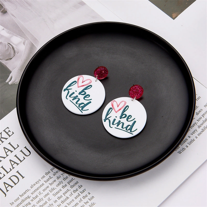 Wholesale Heart English Alphabet Round Card Acrylic Earrings