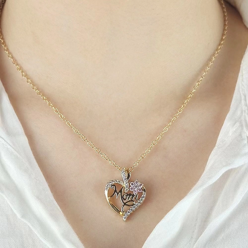 Wholesale Heart Flower MOM Diamond Zircon Necklace