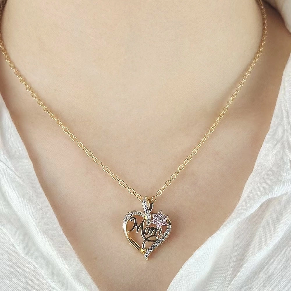 Wholesale Heart Flower MOM Diamond Zircon Necklace