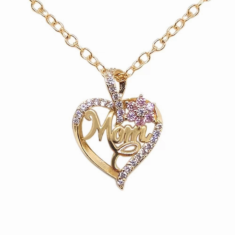 Wholesale Heart Flower MOM Diamond Zircon Necklace