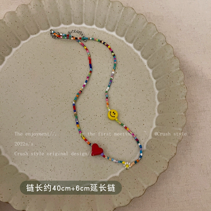 Wholesale Heart Glass Colorful Beaded Necklaces