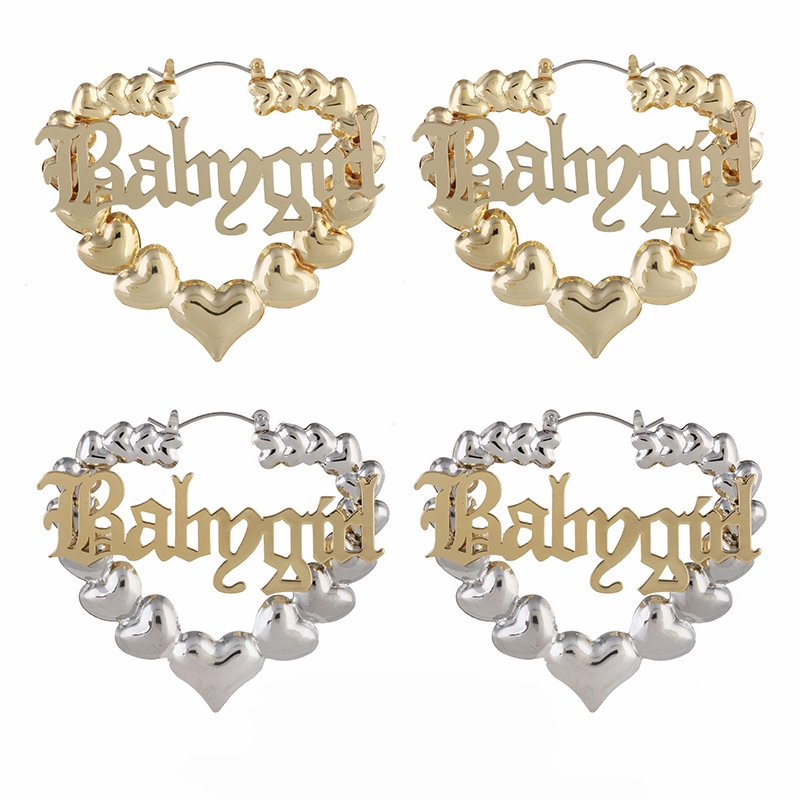 Wholesale Heart Metal Letters Slub Metal Earrings