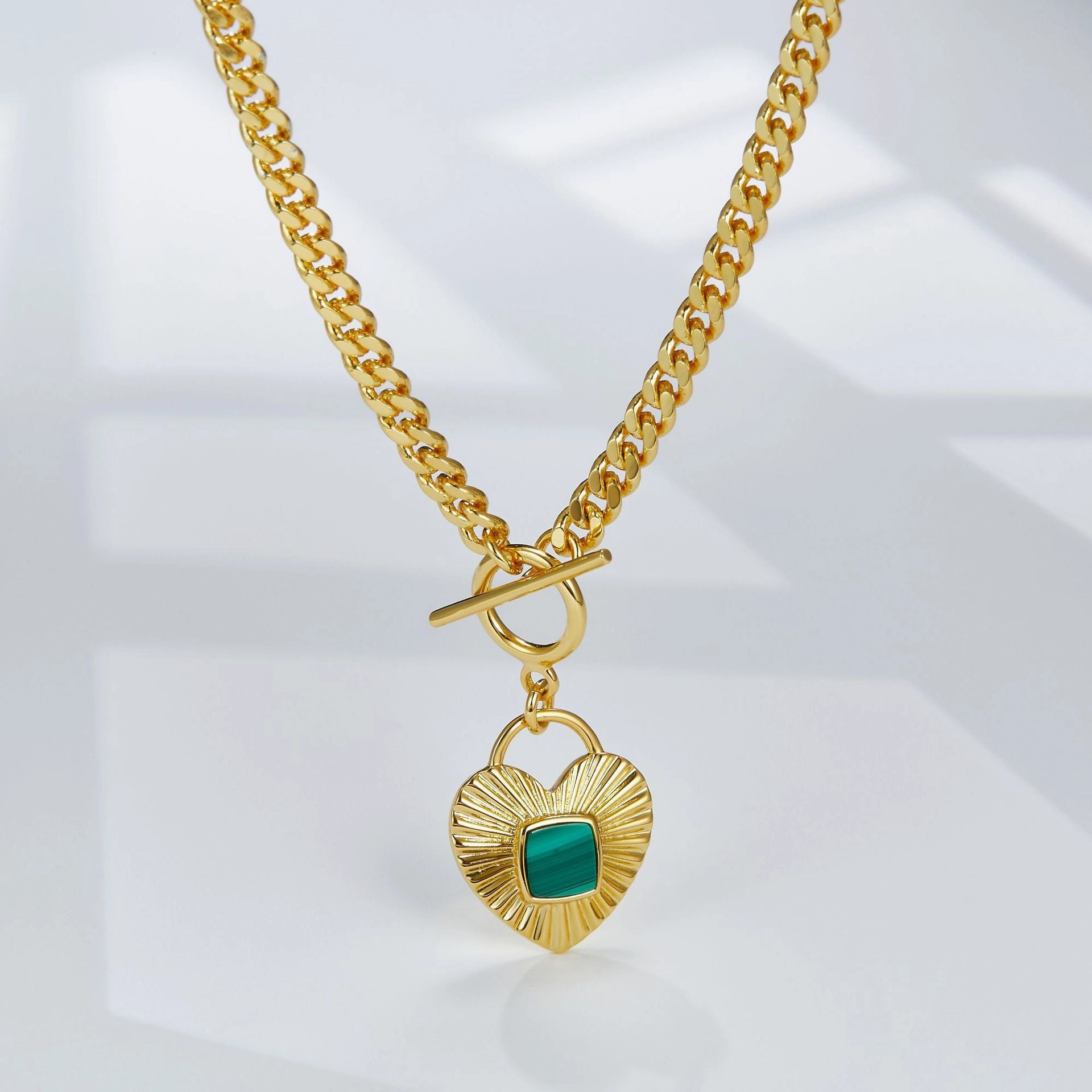 Wholesale Heart Natural Malachite Titanium Steel Necklaces