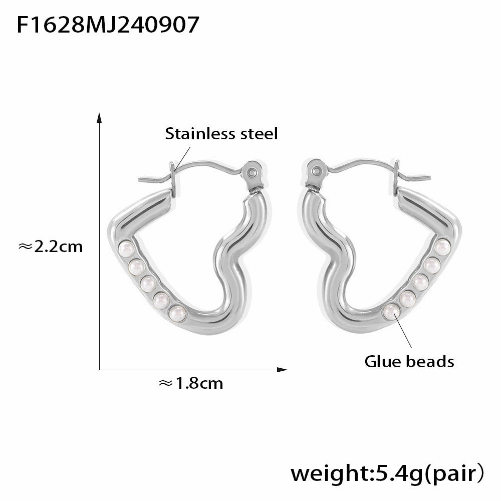 Wholesale Heart Shape Imitation Pearl Earrings Stainless Steel Gold Plated Earrings
