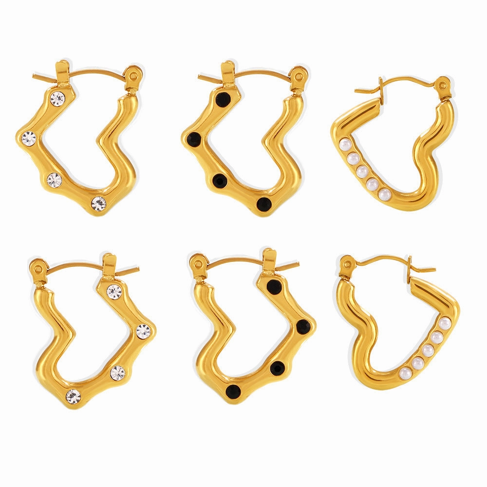 Wholesale Heart Shape Imitation Pearl Earrings Stainless Steel Gold Plated Earrings