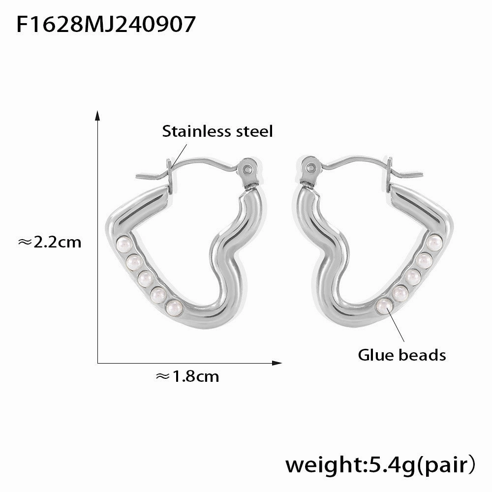 Wholesale Heart Shape Imitation Pearl Earrings Stainless Steel Gold Plated Earrings