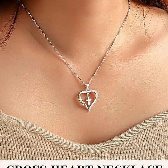 Wholesale Heart-shaped cross MOM clavicle necklace