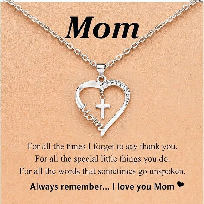 Wholesale Heart-shaped cross MOM clavicle necklace