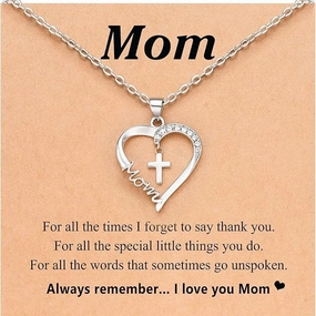Wholesale Heart-shaped cross MOM clavicle necklace