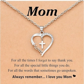Wholesale Heart-shaped cross MOM clavicle necklace