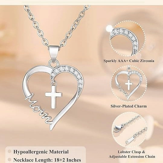 Wholesale Heart-shaped cross MOM clavicle necklace