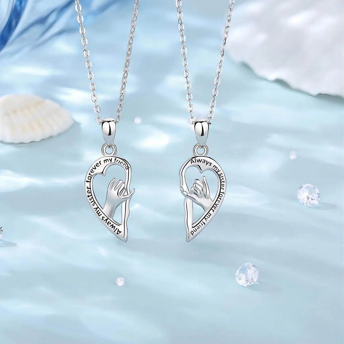 Wholesale Heart-shaped Hand-in-hand Necklace BFF Fashion Collarbone Chain Valentine's Day Pendant Friendship Necklace