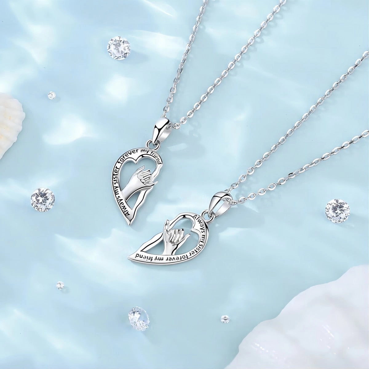 Wholesale Heart-shaped Hand-in-hand Necklace BFF Fashion Collarbone Chain Valentine's Day Pendant Friendship Necklace