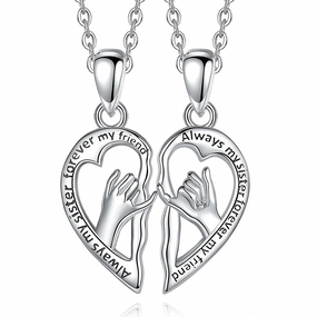 Wholesale Heart-shaped Hand-in-hand Necklace BFF Fashion Collarbone Chain Valentine's Day Pendant Friendship Necklace