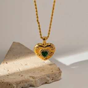 Wholesale Heart-shaped Lava Texture Zircon Necklace