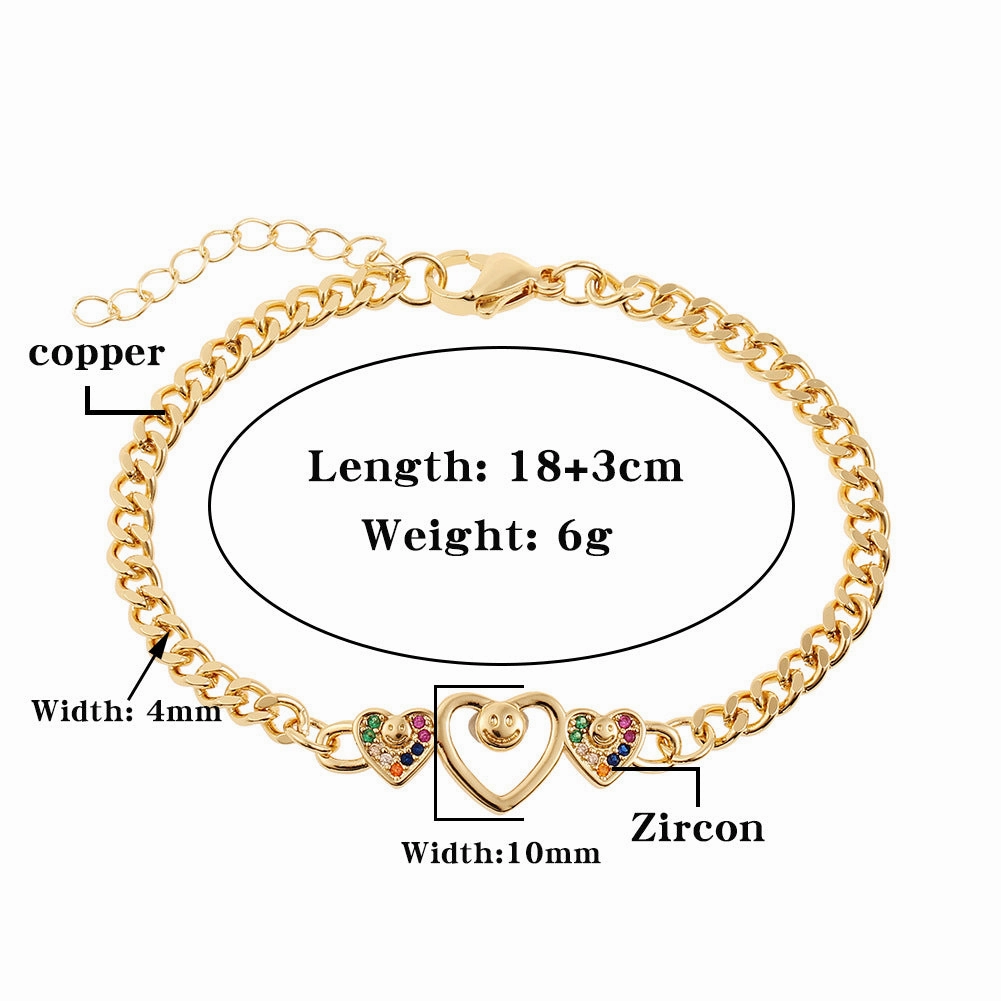 Wholesale Heart Shaped Smiley Face Copper Bracelet
