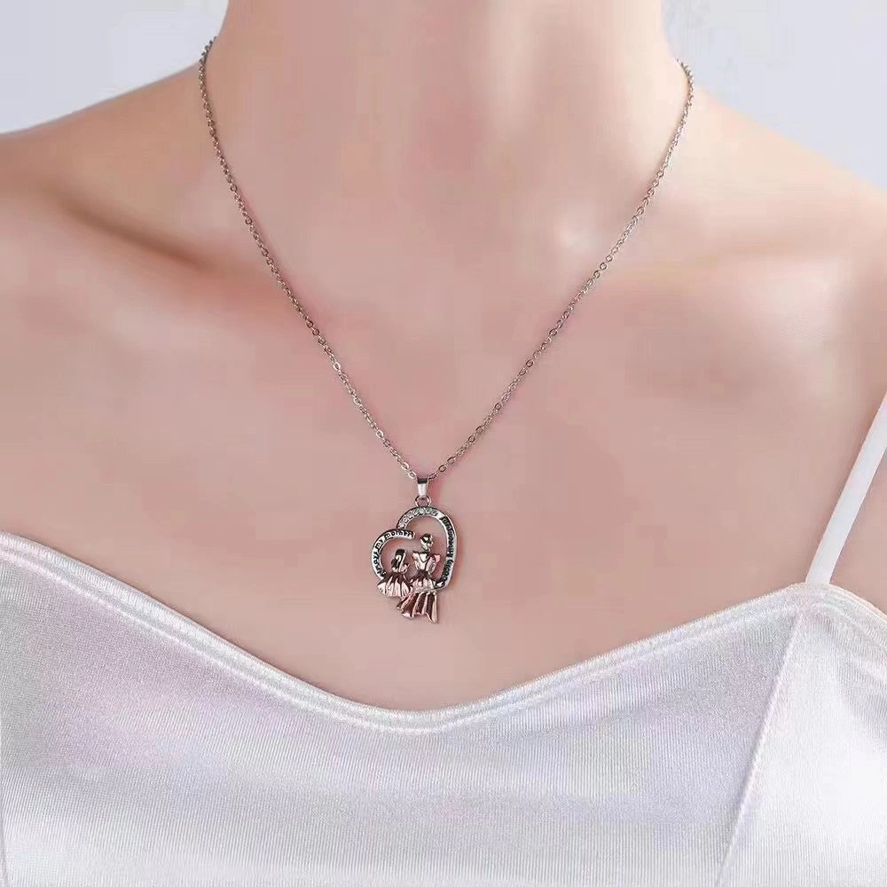 Wholesale Heart-shaped two-color MAMA Mother's Day crystal zircon necklace