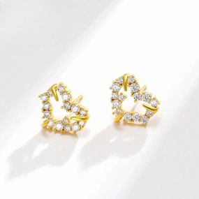 Wholesale Heart Shaped Zircon Copper Plated 24k Gold Earrings