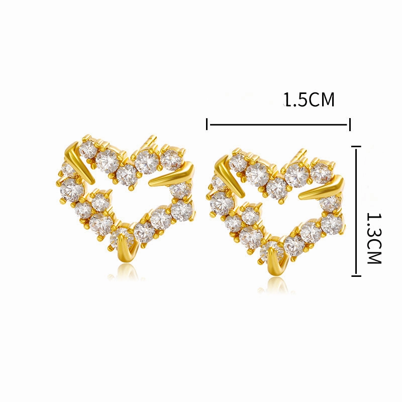 Wholesale Heart Shaped Zircon Copper Plated 24k Gold Earrings