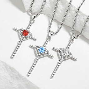 Wholesale Heart-shaped Zodiac Stone Clavicle Chain Vintage Cross Necklace