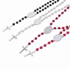 Wholesale Heat transfer rosary beads cross metal necklace