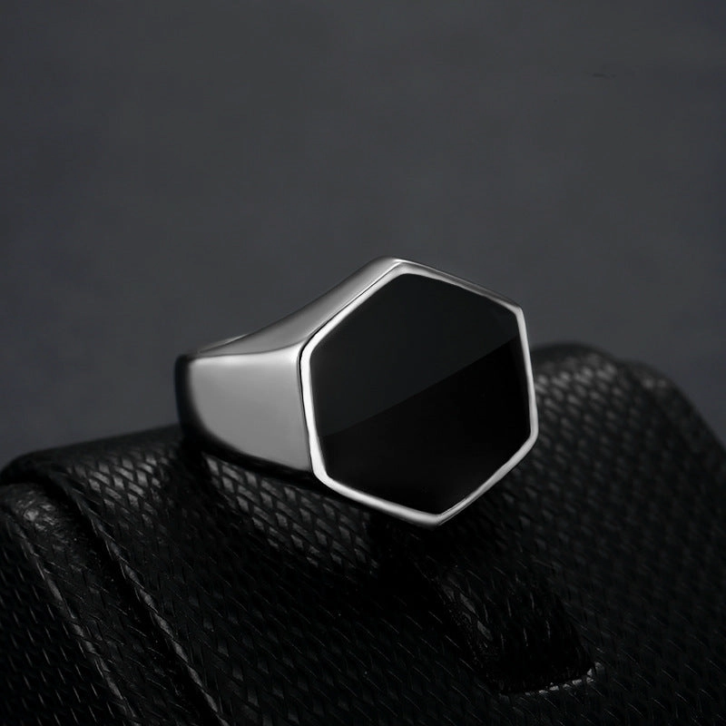 Wholesale Hexagonal Black Men's Titanium Steel Drop Oil Ring