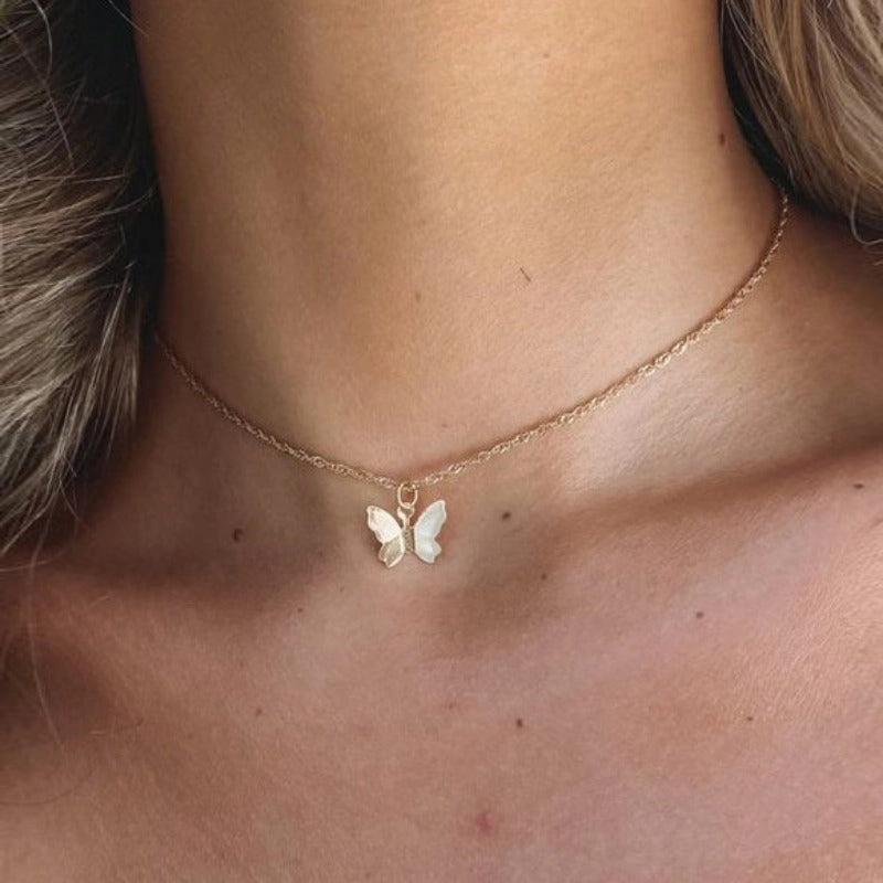 Wholesale High-grade Mother-of-pearl Butterfly Pendant Creative Simple Internet Celebrity Temperament Women's Clavicle Chain