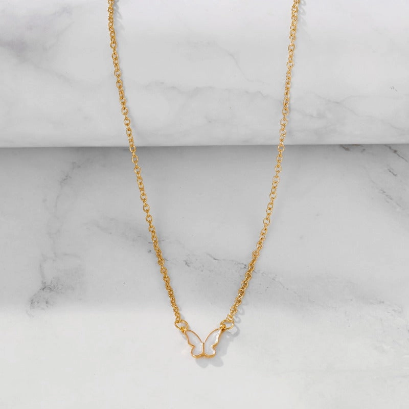 Wholesale High-grade Mother-of-pearl Butterfly Pendant Creative Simple Internet Celebrity Temperament Women's Clavicle Chain