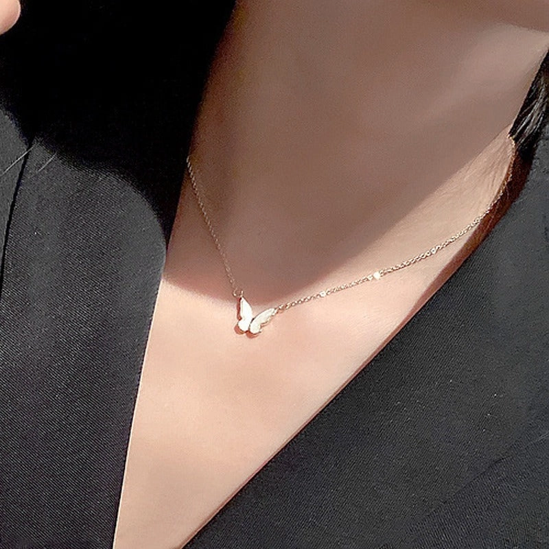Wholesale High-grade Mother-of-pearl Butterfly Pendant Creative Simple Internet Celebrity Temperament Women's Clavicle Chain