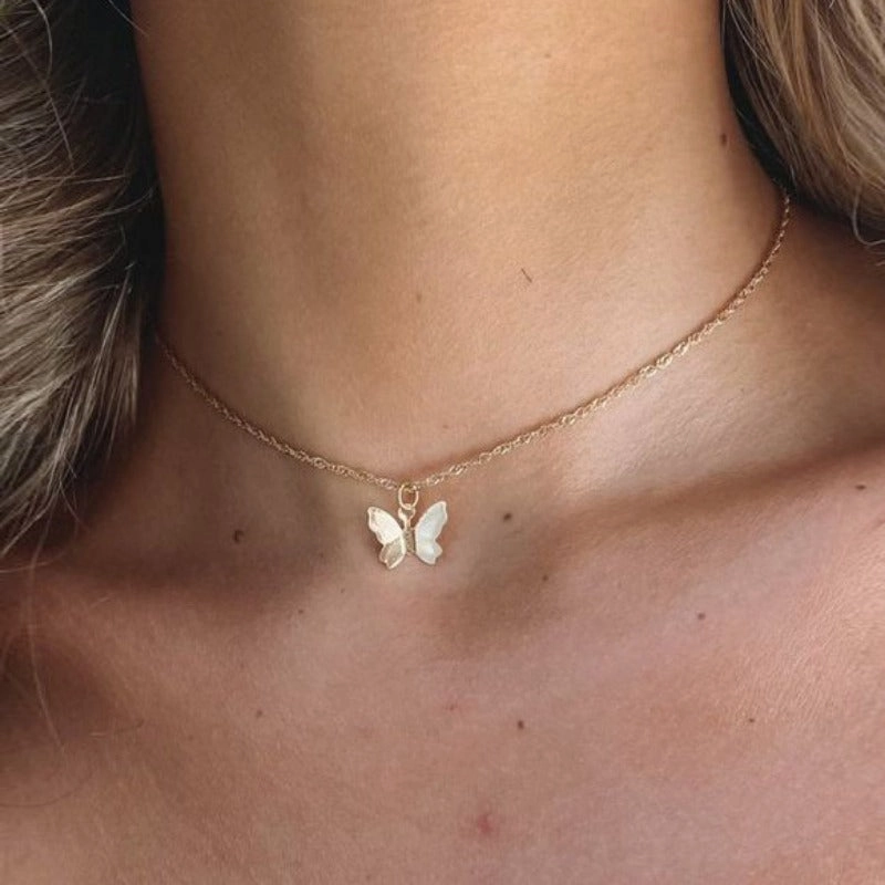 Wholesale High-grade Mother-of-pearl Butterfly Pendant Creative Simple Internet Celebrity Temperament Women's Clavicle Chain