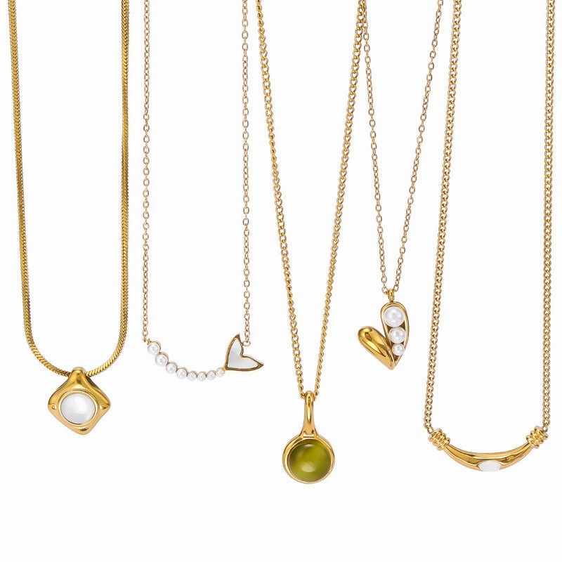Wholesale High-grade Stainless Steel Inlaid Cat's Eye Love Versatile Necklaces