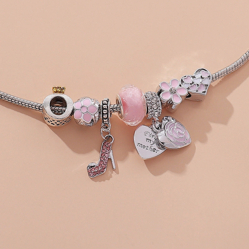 Wholesale High Heels Pendant Pink Flower Bracelet