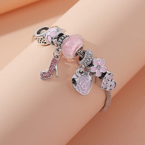 Wholesale High Heels Pendant Pink Flower Bracelet