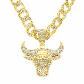 Wholesale Hip-Hop 3D Diamond Bull Head Necklace