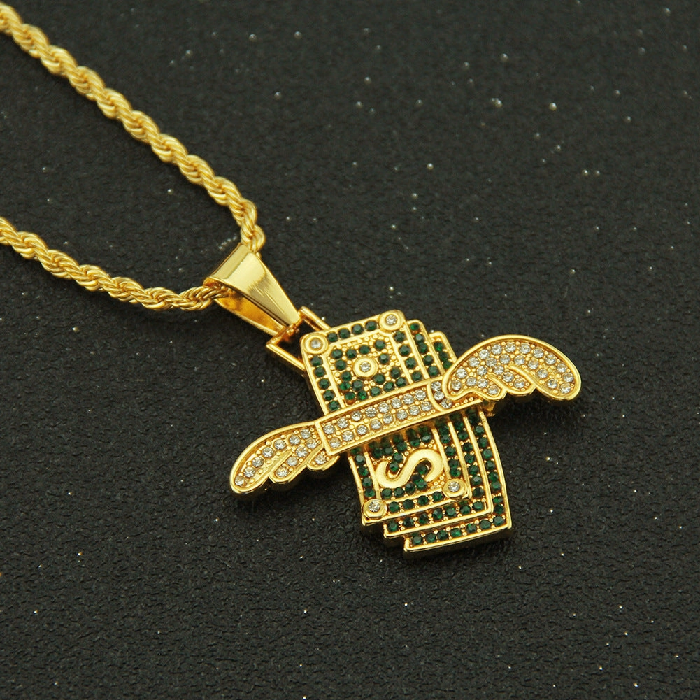 Wholesale Hip Hop Diamond Angel Wings Necklace Alloy