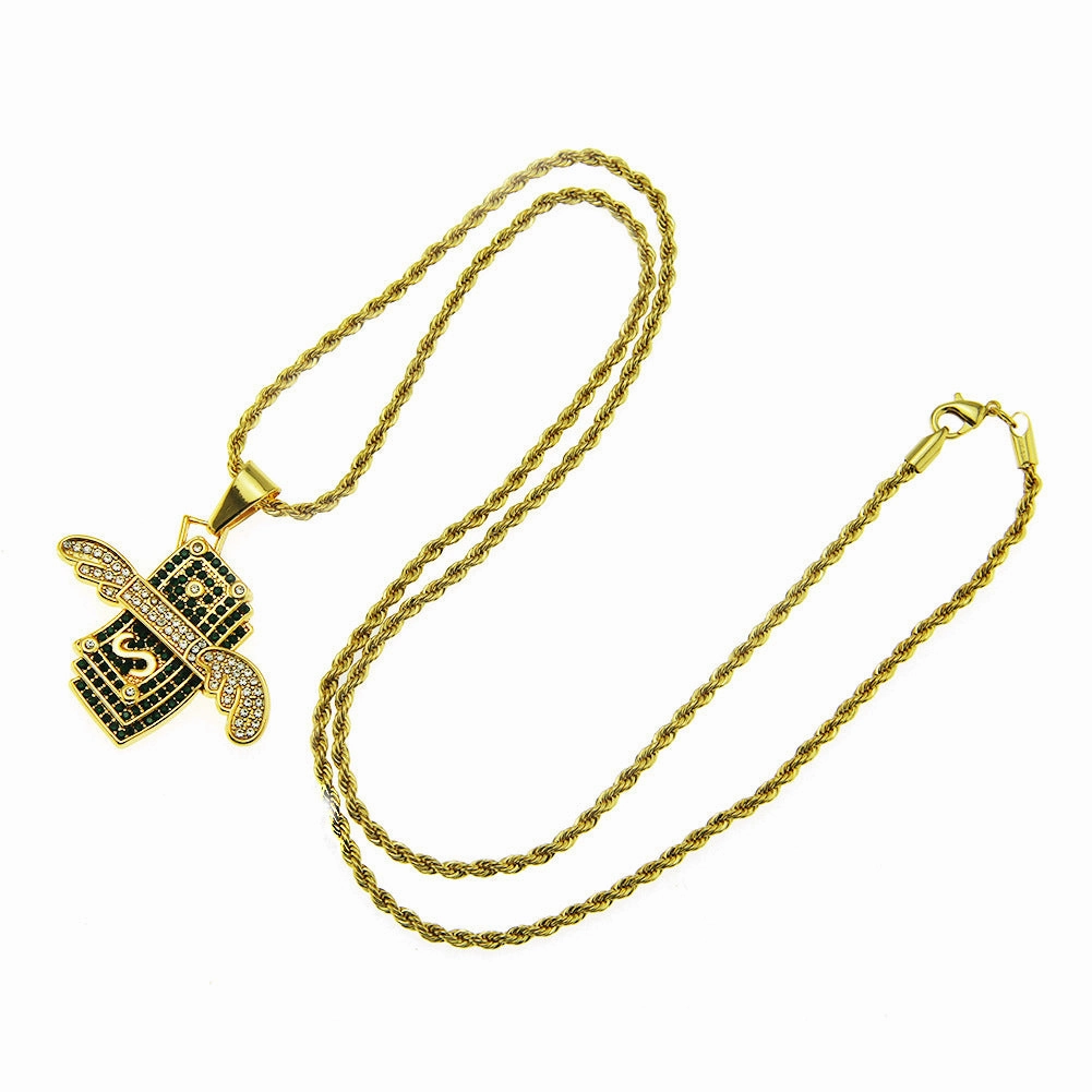 Wholesale Hip Hop Diamond Angel Wings Necklace Alloy