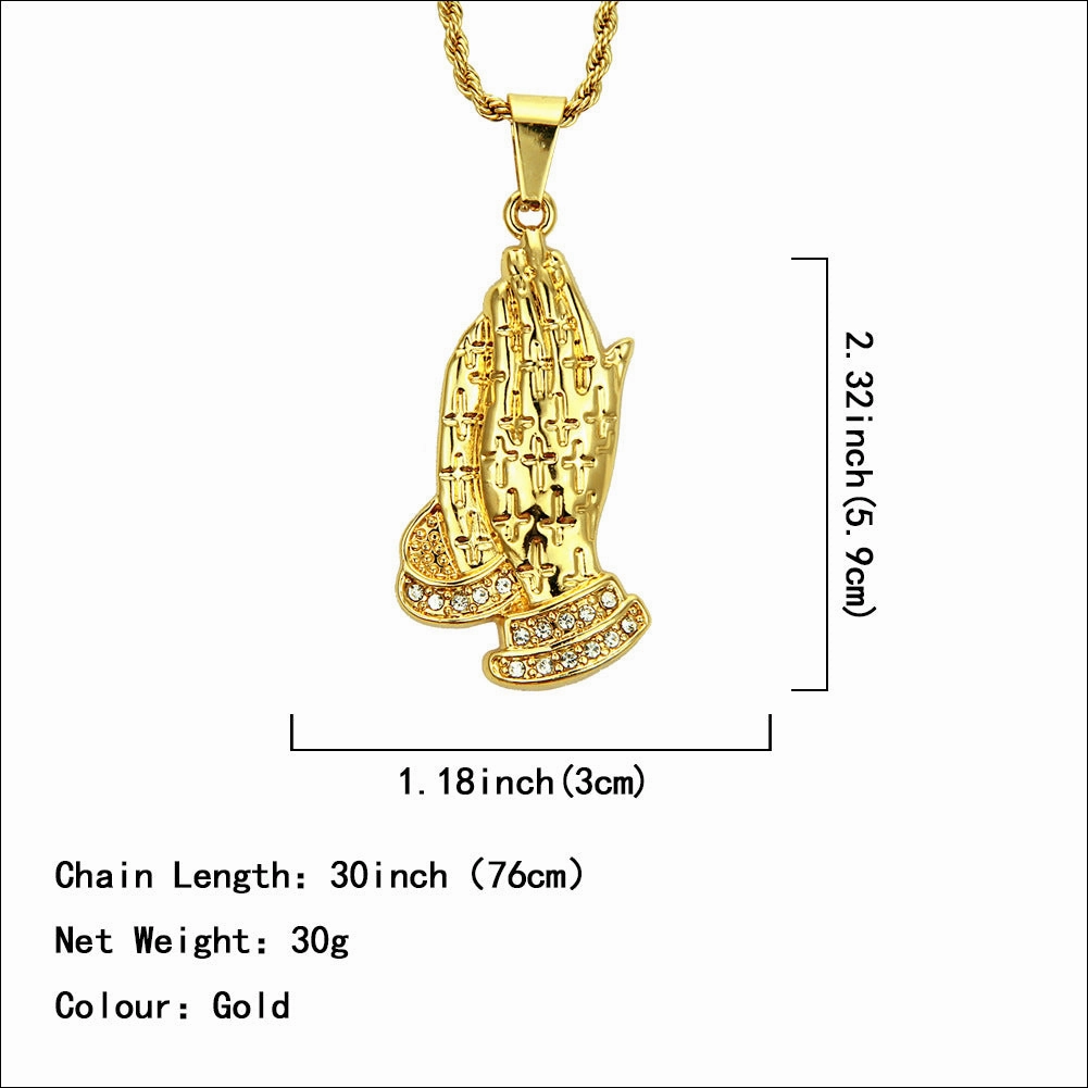 Wholesale Hip Hop Domineering Punk Buddha Hand Diamond Pendant Men's Alloy Necklace
