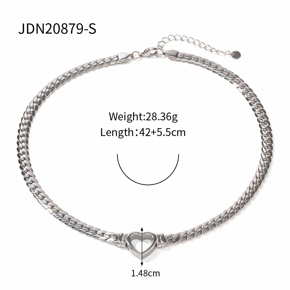 Wholesale Hip Hop Flat Cuban Chain Heart Necklace